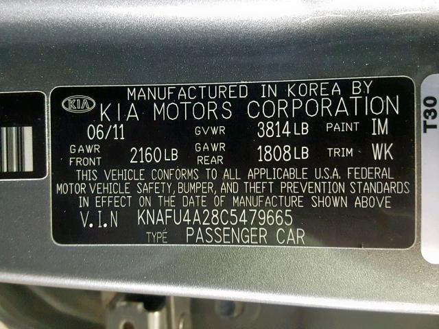 KNAFU4A28C5479665 - 2012 KIA FORTE EX GRAY photo 10