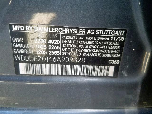 WDBUF70J46A909328 - 2006 MERCEDES-BENZ E 500 CHARCOAL photo 10