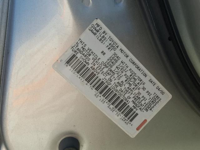 JT6GF10U8Y0070841 - 2000 LEXUS RX 300 GRAY photo 10