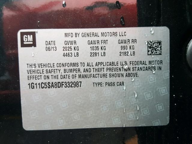 1G11C5SA8DF332987 - 2013 CHEVROLET MALIBU 1LT 黑色 照片 10