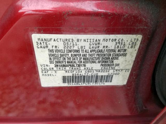 3N1AB6AP6BL730176 - 2011 NISSAN SENTRA 2.0 RED photo 10