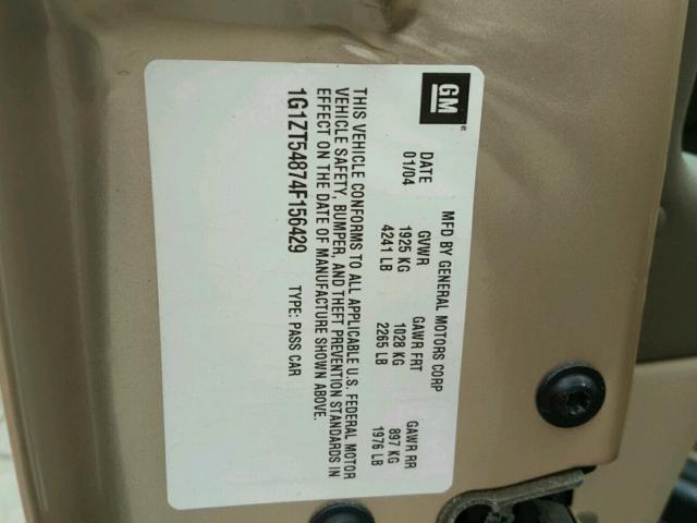 1G1ZT54874F156429 - 2004 CHEVROLET MALIBU LS 金色 照片 10