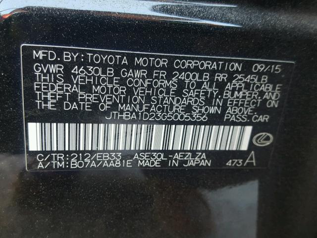 JTHBA1D23G5005356 - 2016 LEXUS IS 200T BLACK photo 10