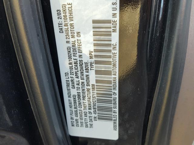 4S4BT62C737111808 - 2003 SUBARU BAJA SPORT BLACK photo 10