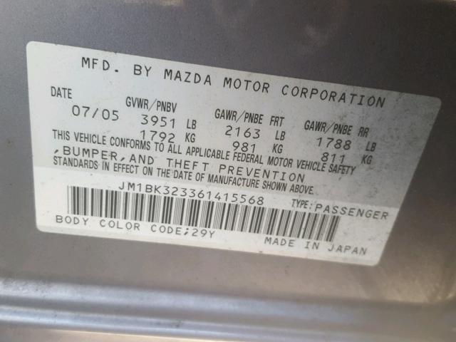 JM1BK323361415568 - 2006 MAZDA 3 S GRAY photo 10