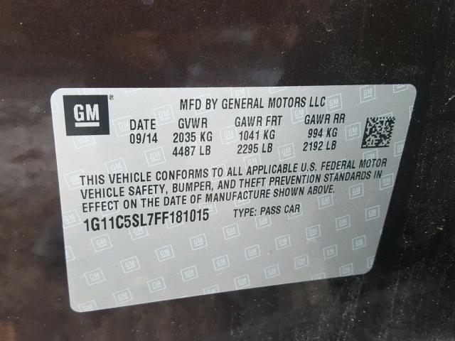 1G11C5SL7FF181015 - 2015 CHEVROLET MALIBU 1LT BROWN photo 10