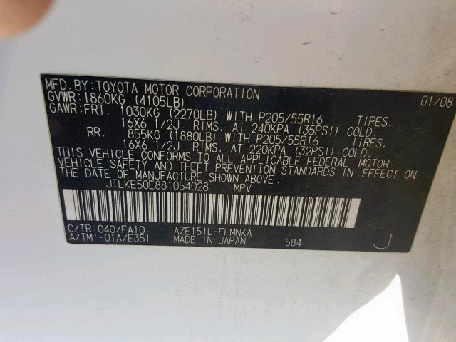 JTLKE50E881054028 - 2008 TOYOTA SCION XB ვერცხლისფერი ფოტო 10