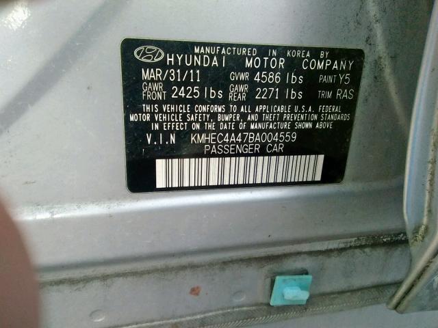 KMHEC4A47BA004559 - 2011 HYUNDAI SONATA HYB SILVER photo 10