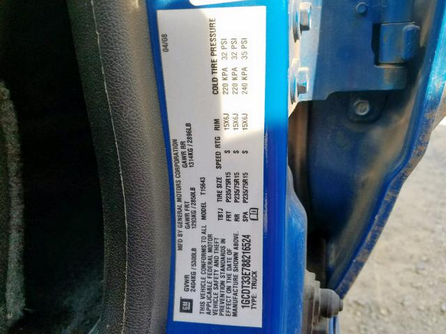 1GCDT33E788216524 - 2008 CHEVROLET COLORADO L BLUE photo 10