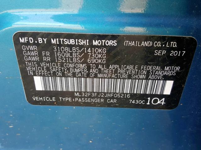 ML32F3FJ2JHF05216 - 2018 MITSUBISHI MIRAGE G4 BLUE photo 10