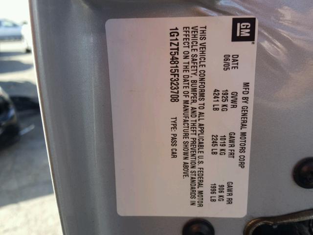 1G1ZT54815F323708 - 2005 CHEVROLET MALIBU LS 银色 照片 10