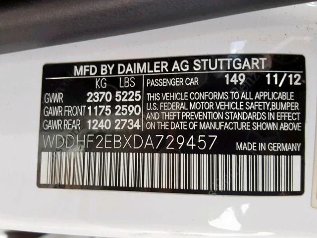 WDDHF2EBXDA729457 - 2013 MERCEDES-BENZ E 350 BLUE WHITE photo 10