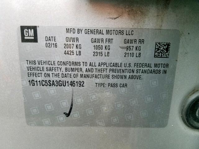 1G11C5SA3GU146192 - 2016 CHEVROLET MALIBU LIM 银色 照片 10