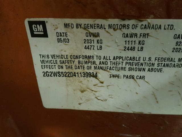 2G2WS522041139334 - 2004 PONTIAC GRAND PRIX ORANGE photo 10