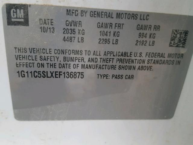 1G11C5SLXEF136875 - 2014 CHEVROLET MALIBU 1LT 白色 照片 10