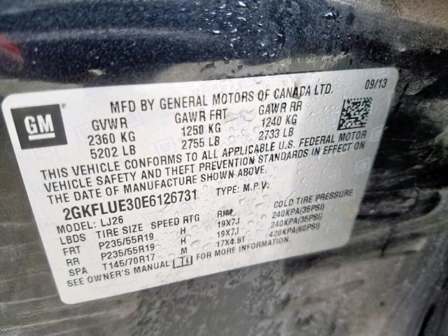 2GKFLUE30E6126731 - 2014 GMC TERRAIN DE BLACK photo 10