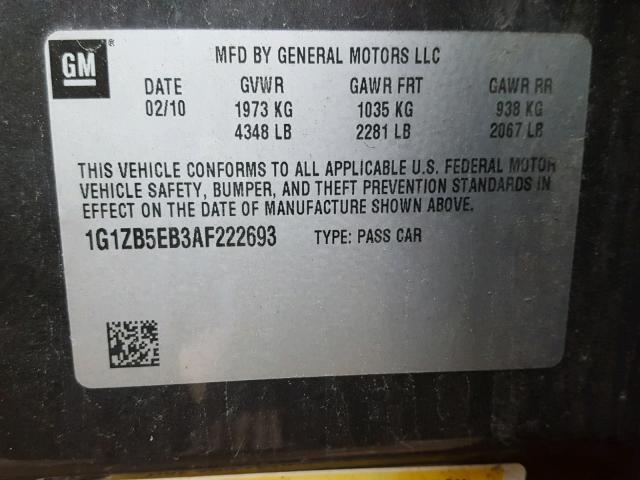 1G1ZB5EB3AF222693 - 2010 CHEVROLET MALIBU LS 灰色 照片 10