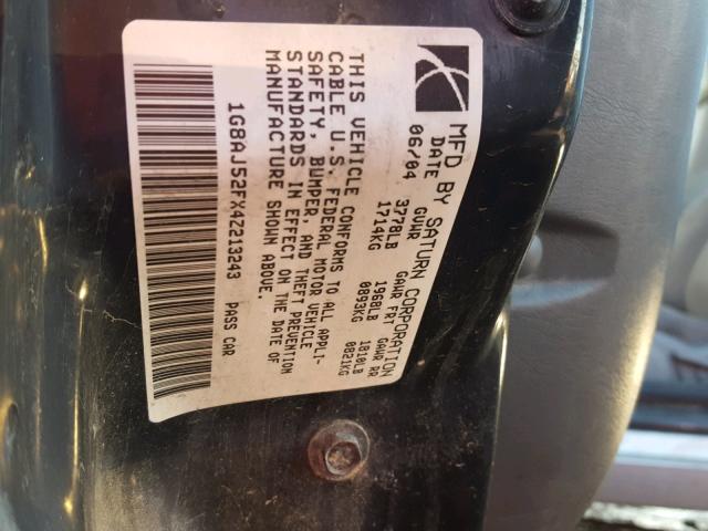 1G8AJ52FX4Z213243 - 2004 SATURN ION LEVEL SILVER photo 10