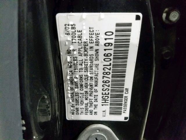 1HGES26782L061910 - 2002 HONDA CIVIC EX BLACK photo 10