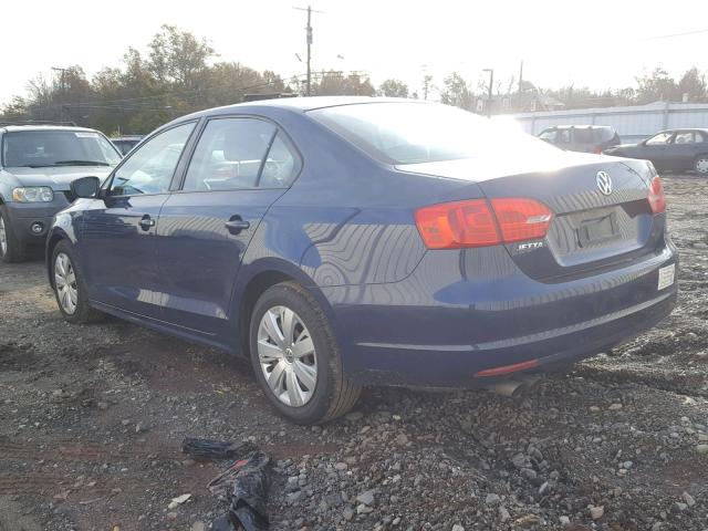 3VW2K7AJ1BM074320 - 2011 VOLKSWAGEN JETTA BASE BLUE photo 3