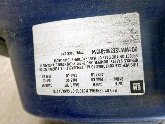 2G1WW12E349401554 - 2004 CHEVROLET MONTE CARL ლურჯი ფოტო 10