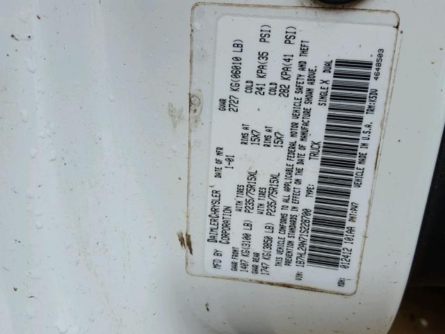 1B7HL2AN71S228700 - 2001 DODGE DAKOTA QUA WHITE photo 10