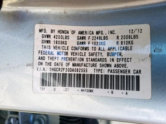 1HGCR2F30DA082555 - 2013 HONDA ACCORD LX SILVER photo 10