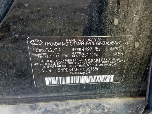 5NPE34AF0FH091550 - 2015 HYUNDAI SONATA SPO BLACK photo 10