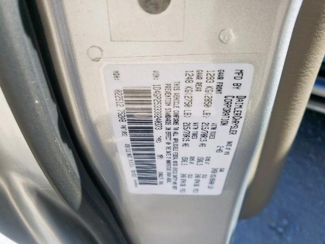 1D4GP25333B240373 - 2003 DODGE CARAVAN SE SILVER photo 10