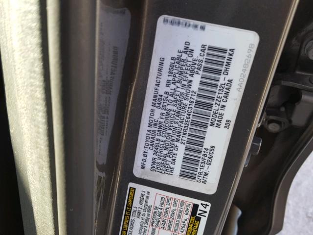 2T1KR32E64C318712 - 2004 TOYOTA COROLLA MA GRAY photo 10