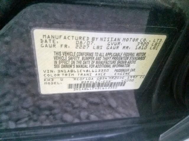 3N1AB61E48L613350 - 2008 NISSAN SENTRA 2.0 BLACK photo 10