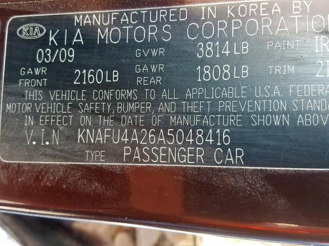 KNAFU4A26A5048416 - 2010 KIA FORTE EX PURPLE photo 10