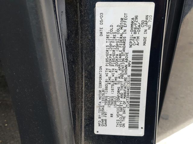 JTLKT334X40133116 - 2004 TOYOTA SCION XB Қара фото 10