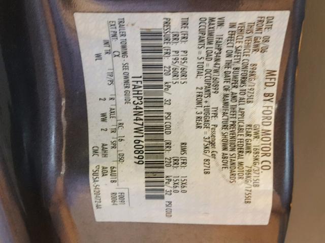 1FAHP34N47W160899 - 2007 FORD FOCUS ZX4 GRAY photo 10