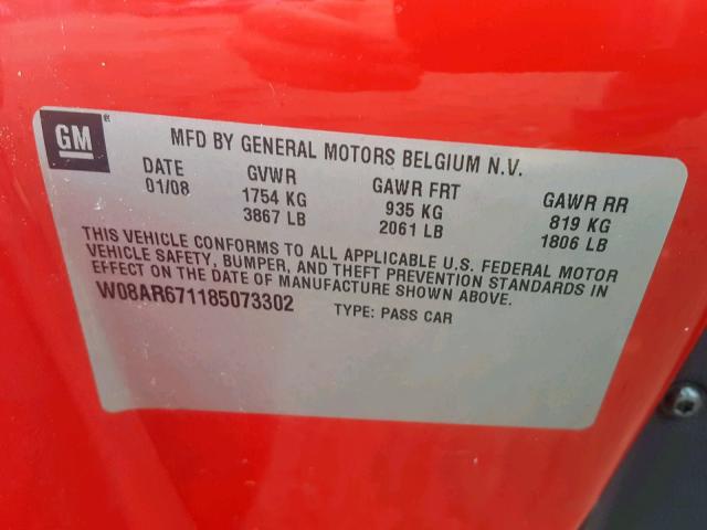 W08AR671185073302 - 2008 SATURN ASTRA XE RED photo 10