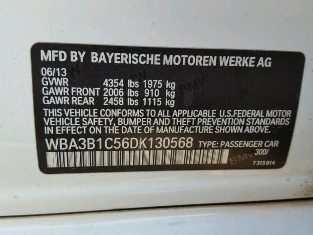 WBA3B1C56DK130568 - 2013 BMW 320 I WHITE photo 10