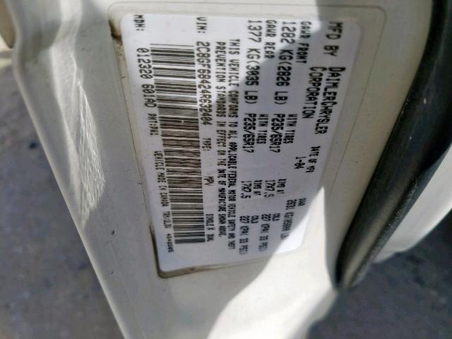 2C8GF68424R632404 - 2004 CHRYSLER PACIFICA WHITE photo 10