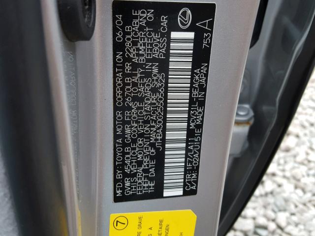 JTHBA30G255056325 - 2005 LEXUS ES 330 SILVER photo 10