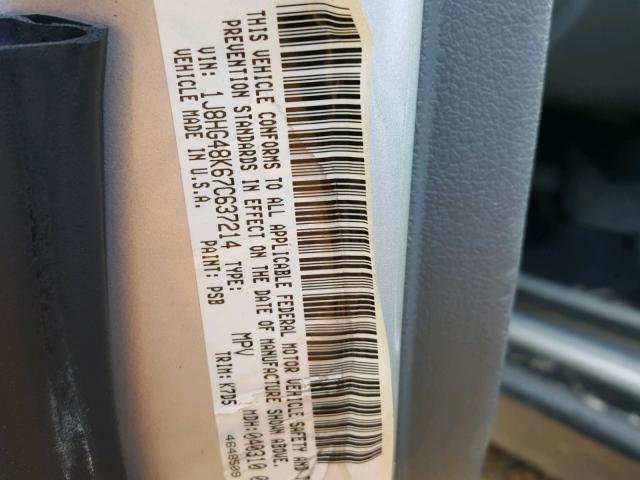 1J8HG48K67C637214 - 2007 JEEP COMMANDER SILVER photo 10