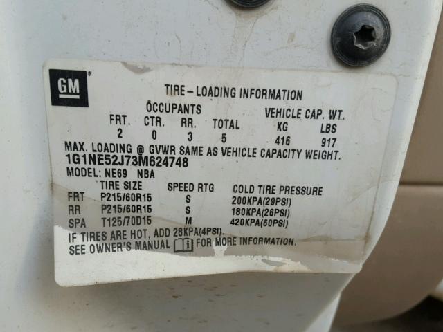 1G1NE52J73M624748 - 2003 CHEVROLET MALIBU LS 白色 照片 10