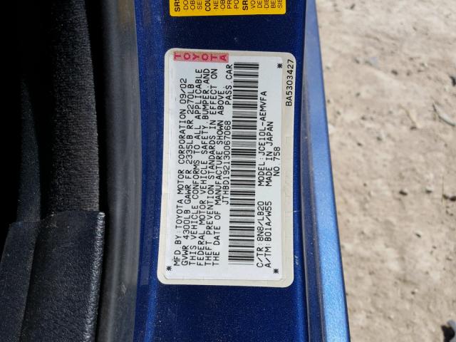 JTHBD192130067068 - 2003 LEXUS IS 300 BLUE photo 10