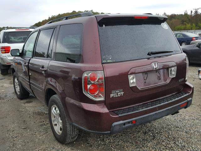 5FNYF18238B020317 - 2008 HONDA PILOT VP MAROON photo 3