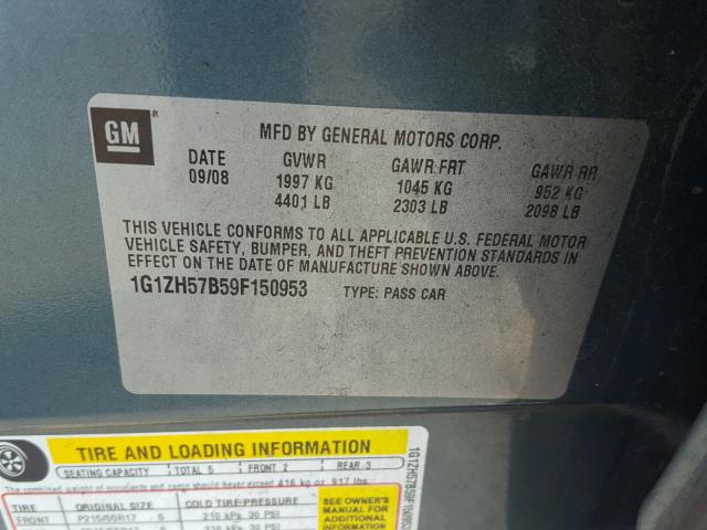 1G1ZH57B59F150953 - 2009 CHEVROLET MALIBU 1LT 蓝色 照片 10