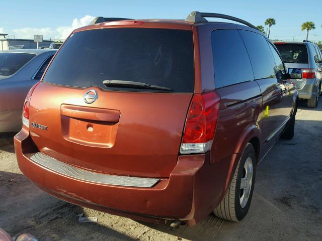 5N1BV28U15N108517 - 2005 NISSAN QUEST S BURGUNDY photo 4