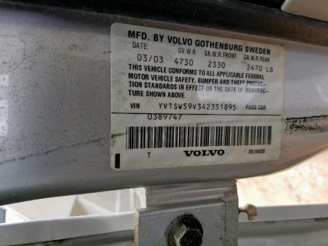 YV1SW59V342351895 - 2004 VOLVO V70 FWD SILVER photo 10