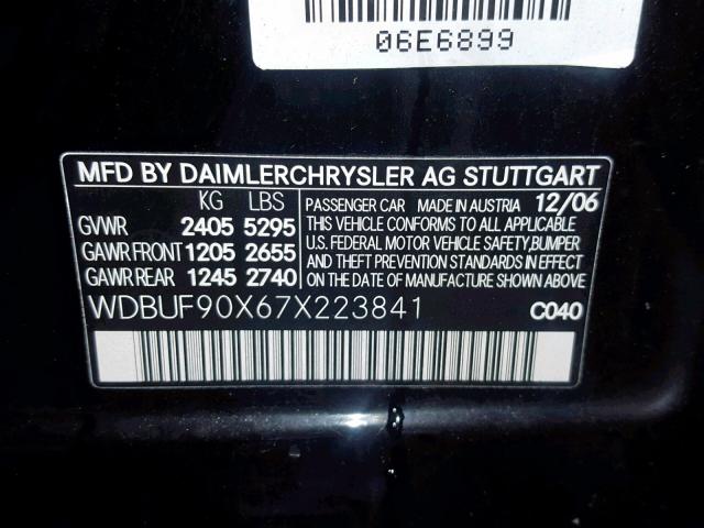 WDBUF90X67X223841 - 2007 MERCEDES-BENZ E 550 4MAT BLACK photo 10