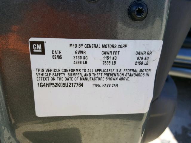 1G4HP52K05U217764 - 2005 BUICK LESABRE CU GRAY photo 10