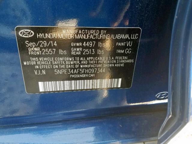 5NPE34AF5FH097344 - 2015 HYUNDAI SONATA SPO BLUE photo 10