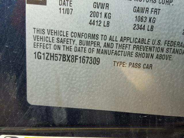 1G1ZH57BX8F167309 - 2008 CHEVROLET MALIBU 1LT BLACK photo 10