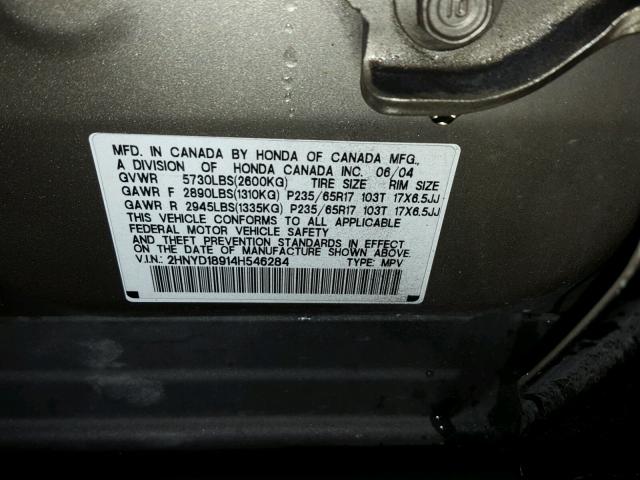 2HNYD18914H546284 - 2004 ACURA MDX TOURIN BLACK photo 10